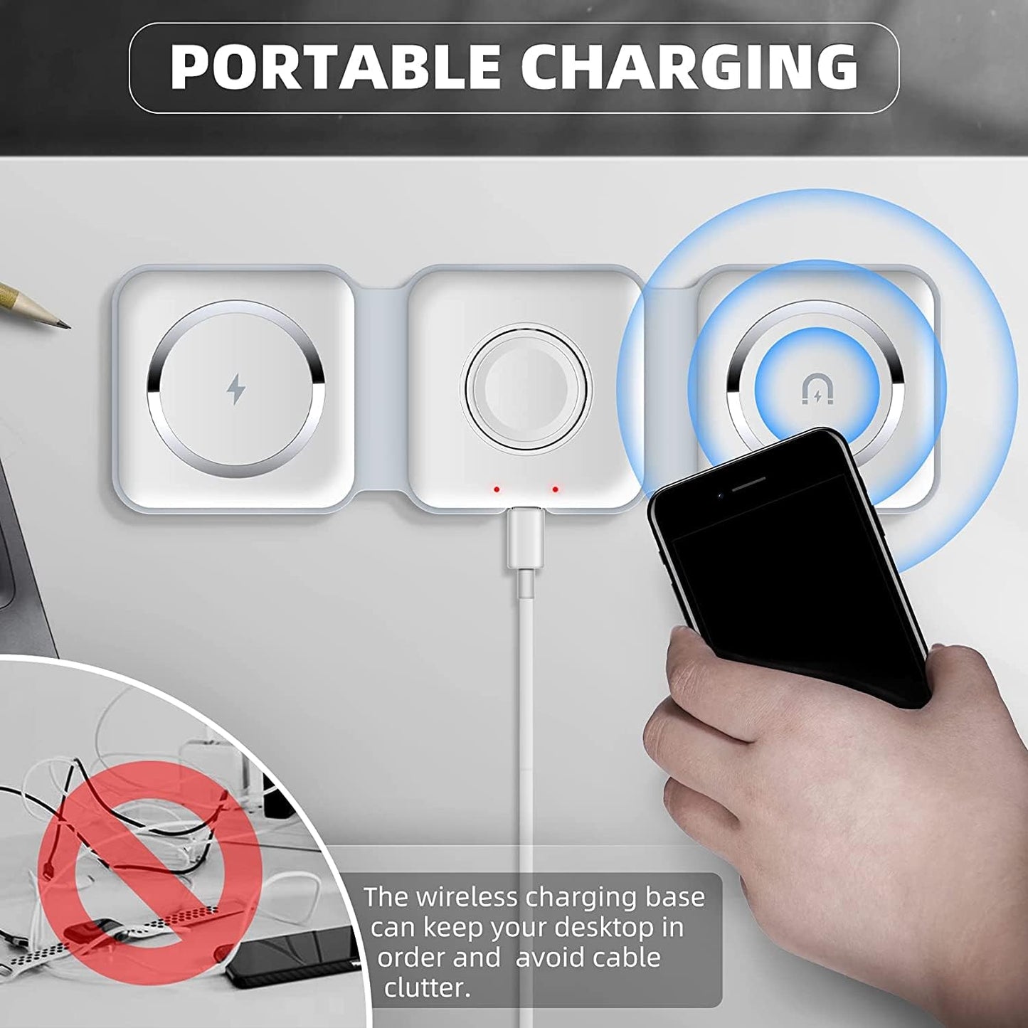 3 In 1 Wireless Charging Pad for iPhone, Magnetic Foldable