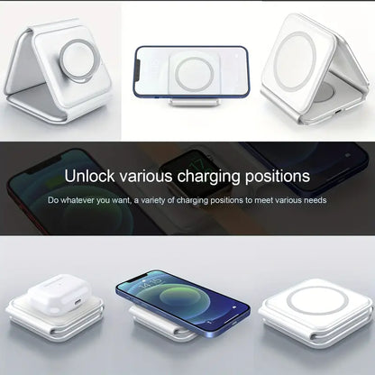 3 In 1 Wireless Charging Pad for iPhone, Magnetic Foldable