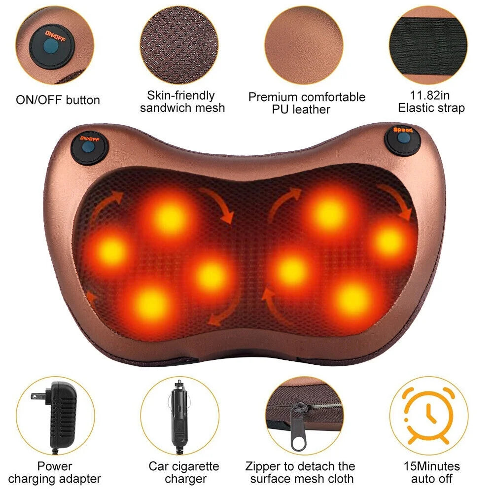 Neck and Back Massager Pillow -  Shiatsu Deep Kneading Cushion, Heat